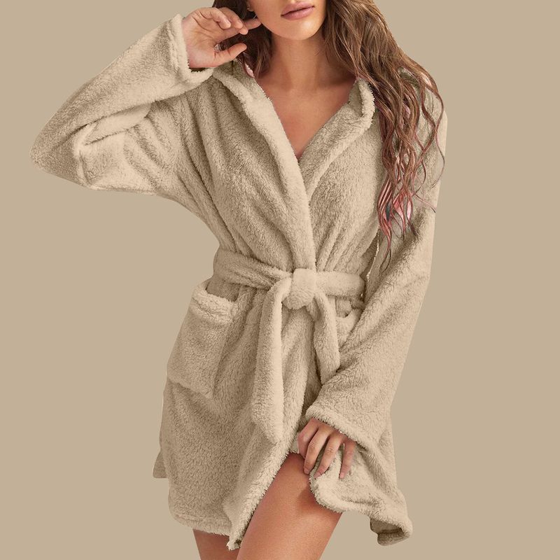 Men's autumn and winter warm bathrobe hooded home clothes plush pajamas robe_voghion.com