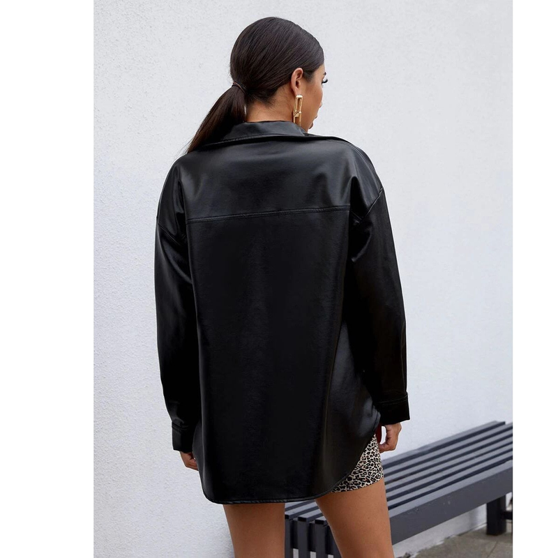Winter Black Leather Jacket Women Winter Long Women's Moto Biker Zipper Jacket Streetwear Haruku Y2K Loose Women's Coat_voghion.com
