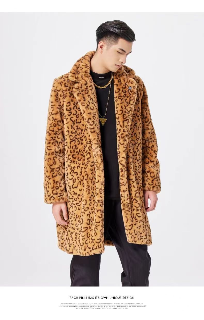 Abbigliamento maschile Cappotto casual da uomo con colletto alla coreana, di media lunghezza, alla moda, di grandi dimensioni, in pelliccia, spesso e caldo_voghion.com