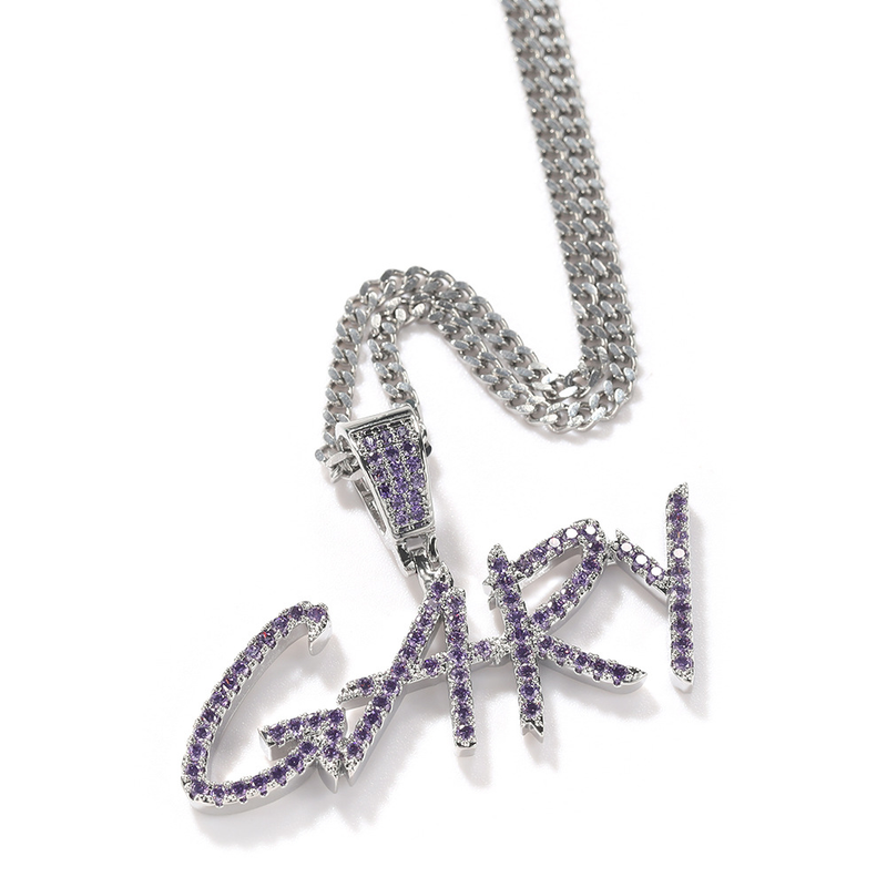 Gu Meng Neue Produkte Kupfer eingelegte bunte Zirkon Gras Körper Leer Halskette Hip Hop personalisierte DIY Kombination_voghion.com