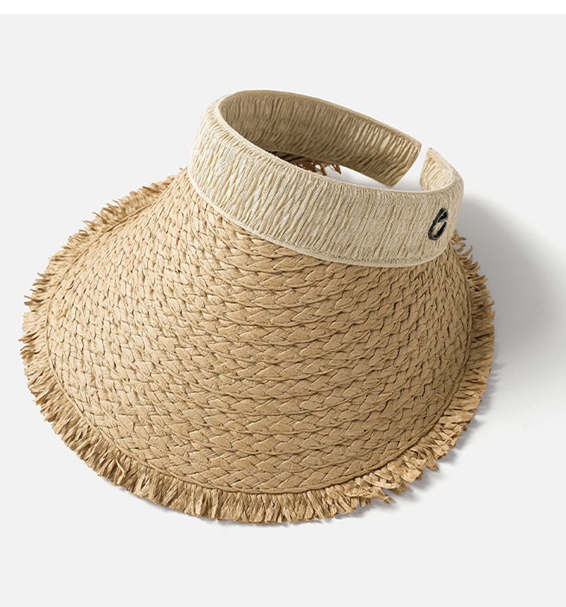 Cappello da spiaggia da viaggio versatile alla moda, con tesa larga e parte superiore vuota in paglia per donna, estivo, traspirante, con protezione solare UV_voghion.com