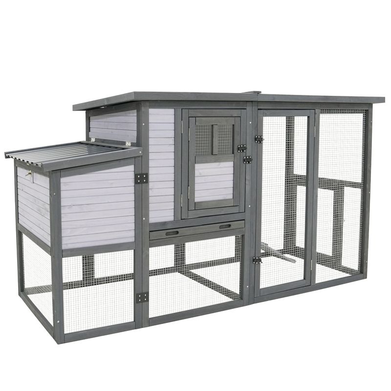79"Large Chicken Coop With Upgraded Perches, Wooden Outdoor Chicken Cage With Large Nesting Box, Weatherproof Open Asphalt Roof &Removable Bottom, Duck House, Rabbit Hutch_voghion.com