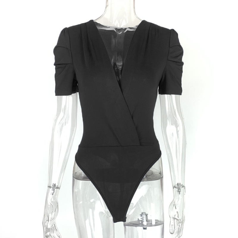 T-shirt d'été 2025 pour femme, élégant et sexy, décolleté en V profond, manches courtes, froncé, patchwork_voghion.com