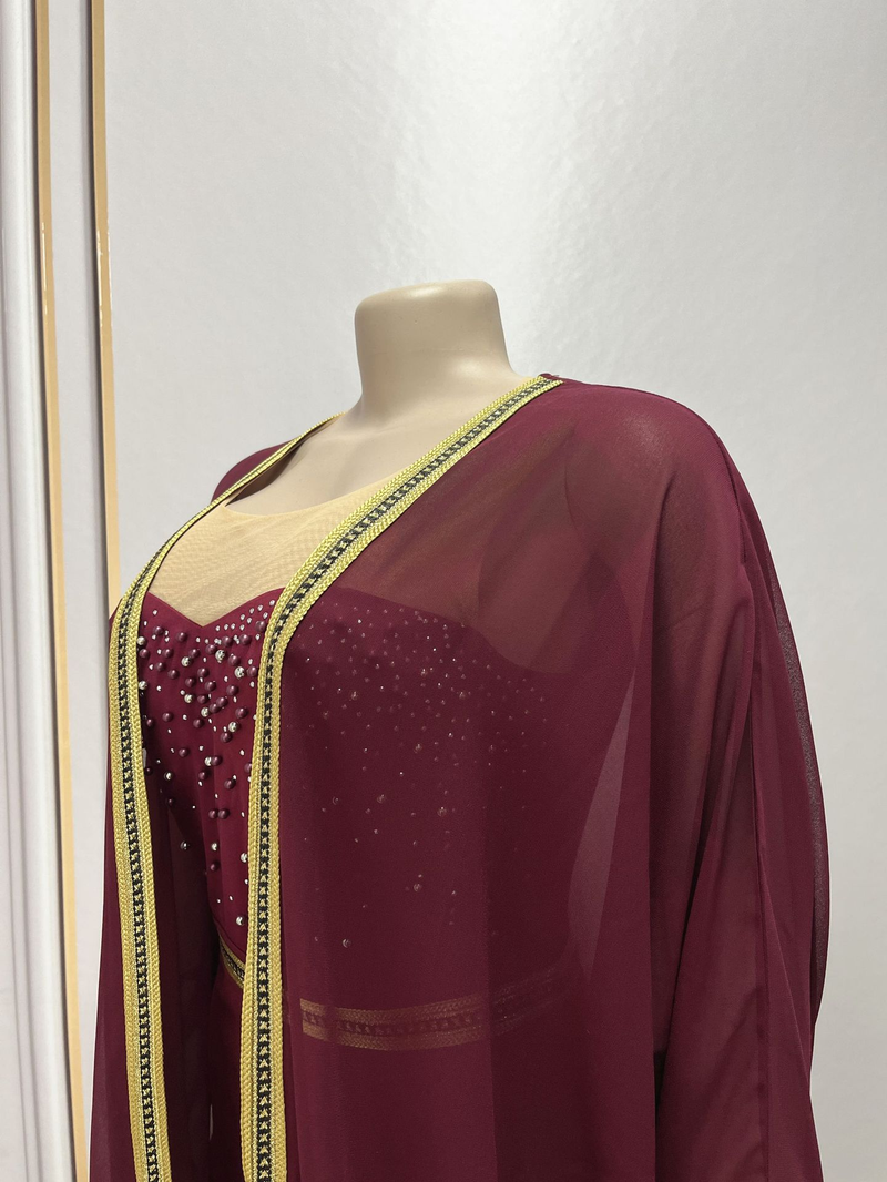 Women's Clothing Middle Eastern Muslim abaya women's light luxury dress suit mesh beading two piece dress robe_voghion.com