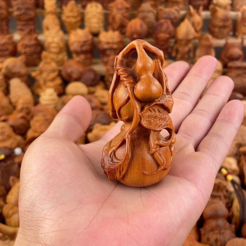 Natural Solid Wood Carving Cultural Play Gourd Five New Styles Home Decoration Cliff Cypress Handheld Piece_voghion.com