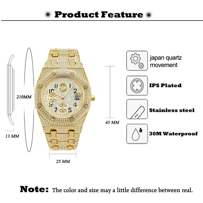 MISSFOX Gouden Horloges Heren Automatische Datum Hip Hop Volledige Iced Diamond Klokken Mode Waterdichte Quartz Horloge Man 2023_voghion.com