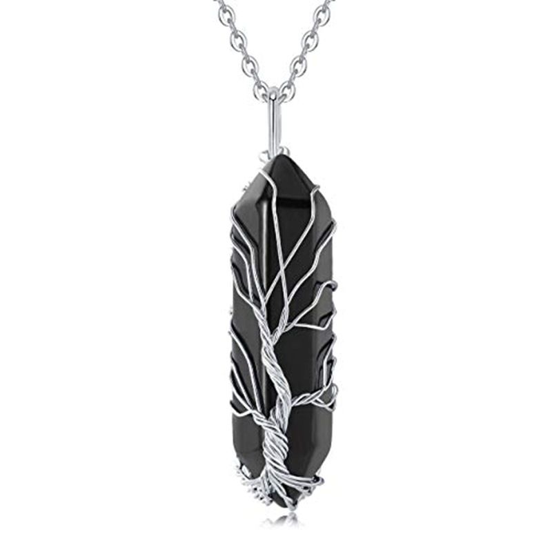 Handmade Tree Of Life Crystal Necklace - Hexagonal Prism Pendant With Winding Design For Spiritual & Boho Jewelry_voghion.com