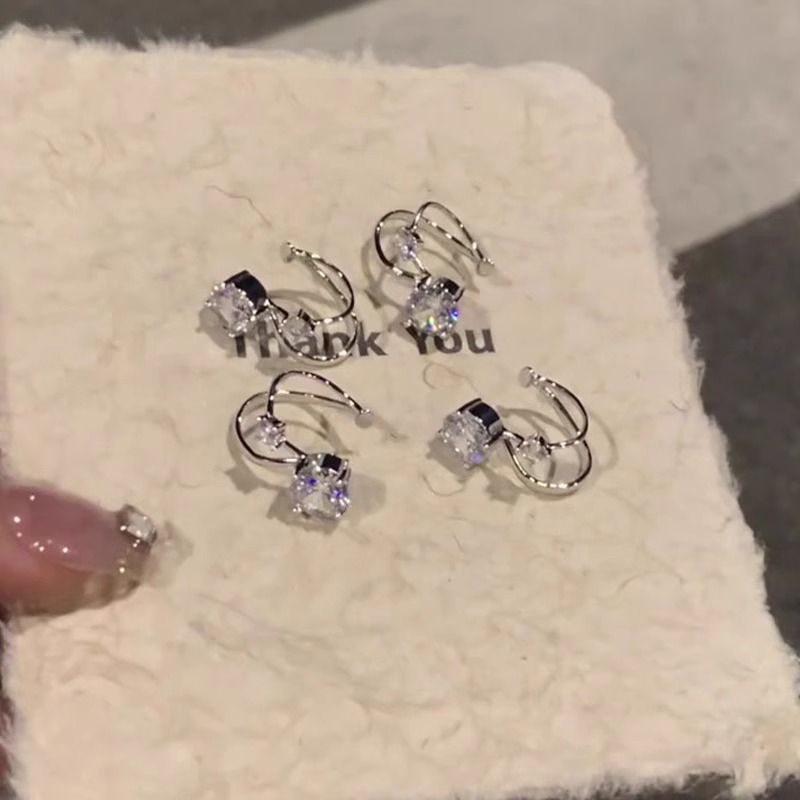Orecchini a clip per osso auricolare a doppio strato con diamanti esplosivi, semplici, piccoli, squisiti, alla moda, versatili, di alto valore, senza piercing all'orecchio._voghion.com