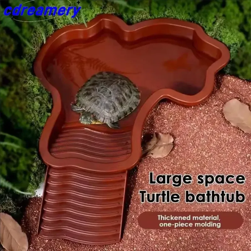 Turtles Bathing Pool Water Bowl With Slip Proof 35x28.50cm Friendly Habitat With Steps For Reptiles Resting And Soaking_voghion.com