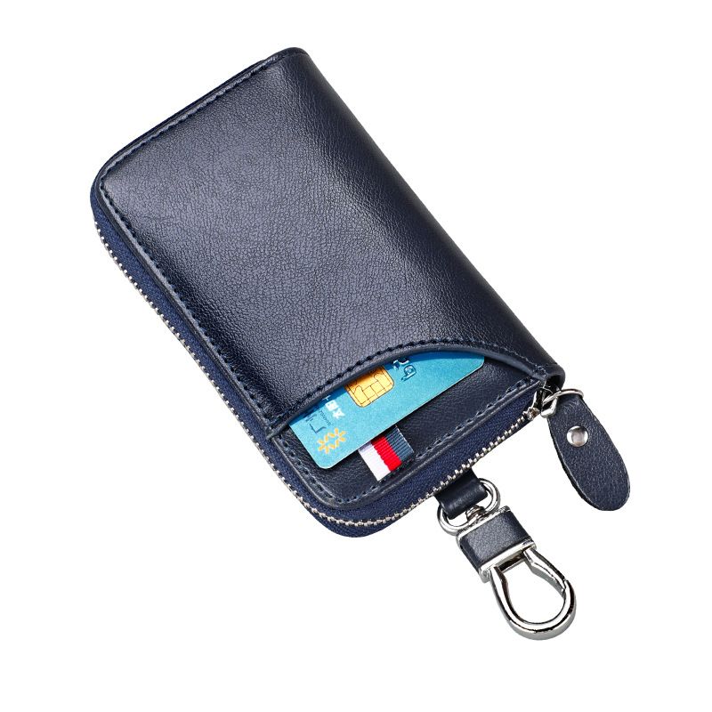 Neue große Kapazität echtes Leder Reißverschluss Schlüsseltasche Herren Taille hängen Rindsleder Damen Kartenhalter Auto Multi-Funktion_voghion.com