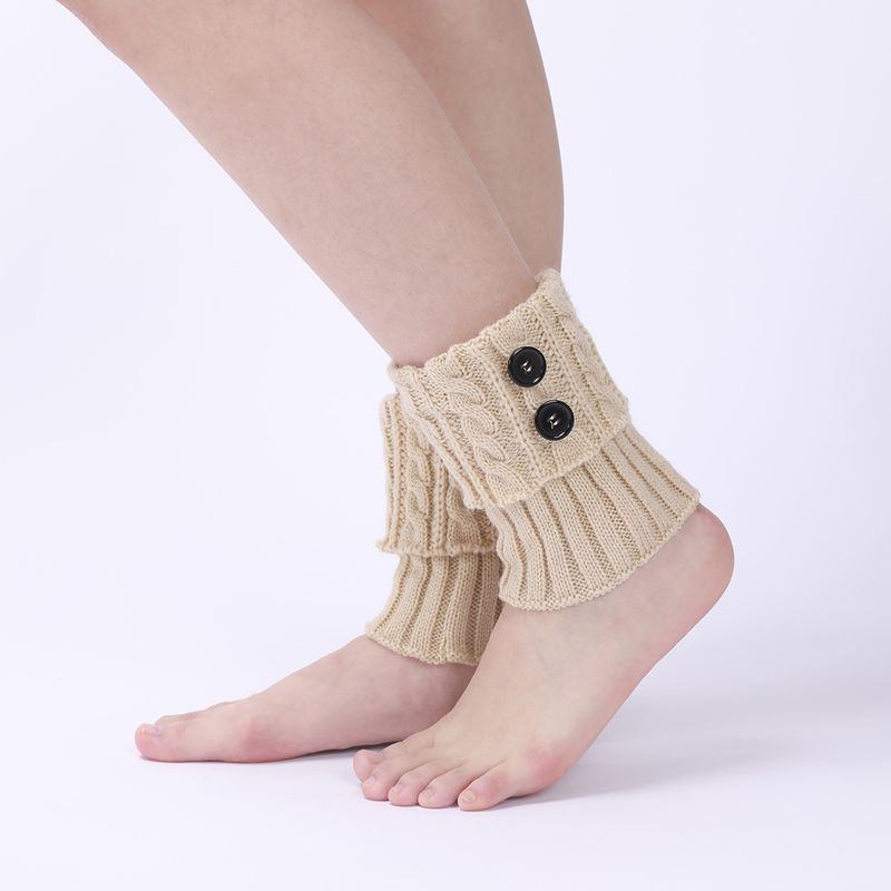 Bottes chaudes en laine neuve pour femmes, couvre-pieds, tricot d'automne et d'hiver, torsades de pâte frite, bouton, jambe courte, protège-genoux_voghion.com