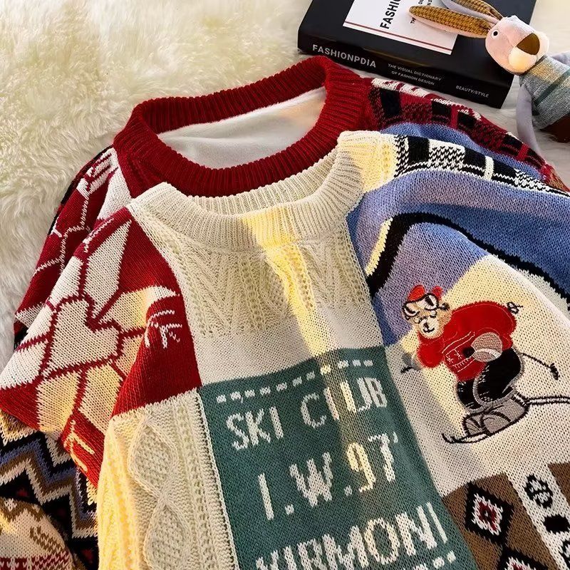 Men's Warm Knitted Sweater Couple Set - Soft Plush Fabric, Cozy Winter Wear, Crewneck & Turtleneck Options_voghion.com