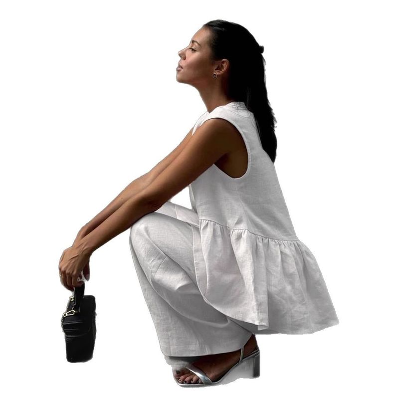 2025 Cotton V-neck Sleeveless Top Vest Long Pants For Women New Solid Color Elegant Commuter Two-piece Set_voghion.com