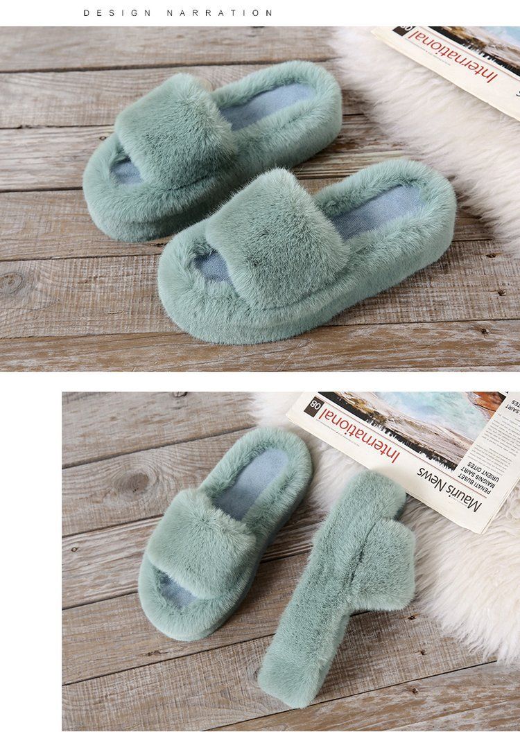 Girls heart non-slip women's thick bottom large size cotton slippers home outer wear furry slippers_voghion.com
