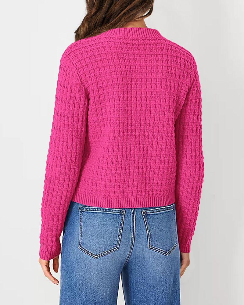 Einfarbige Strickjacke für Damen – Lässiger, leichter Pullovermantel mit Knöpfen fürs Büro_voghion.com