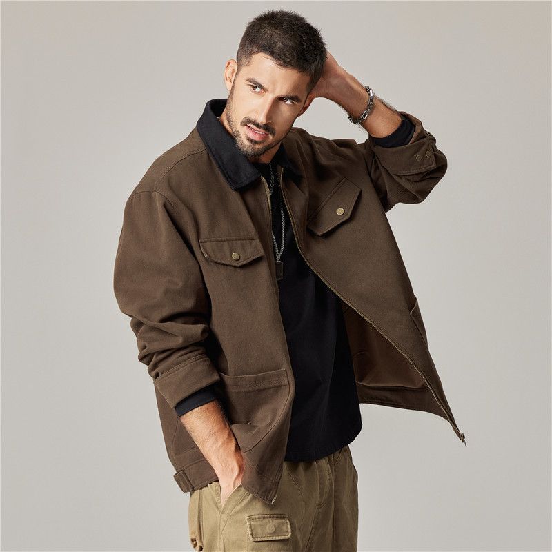 Detroit workwear men's spring and autumn American washed lapel  jacket, clothes_voghion.com