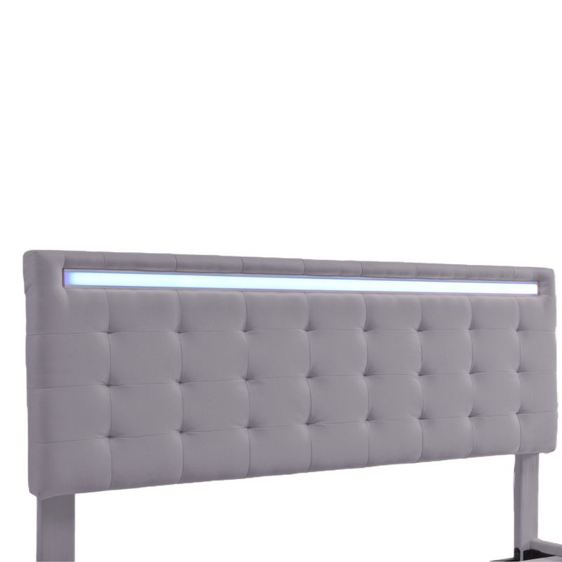 Polsterbett 140x200cm, Schwebebett Mit LED, Kopfteil, Leinen Grau_voghion.com