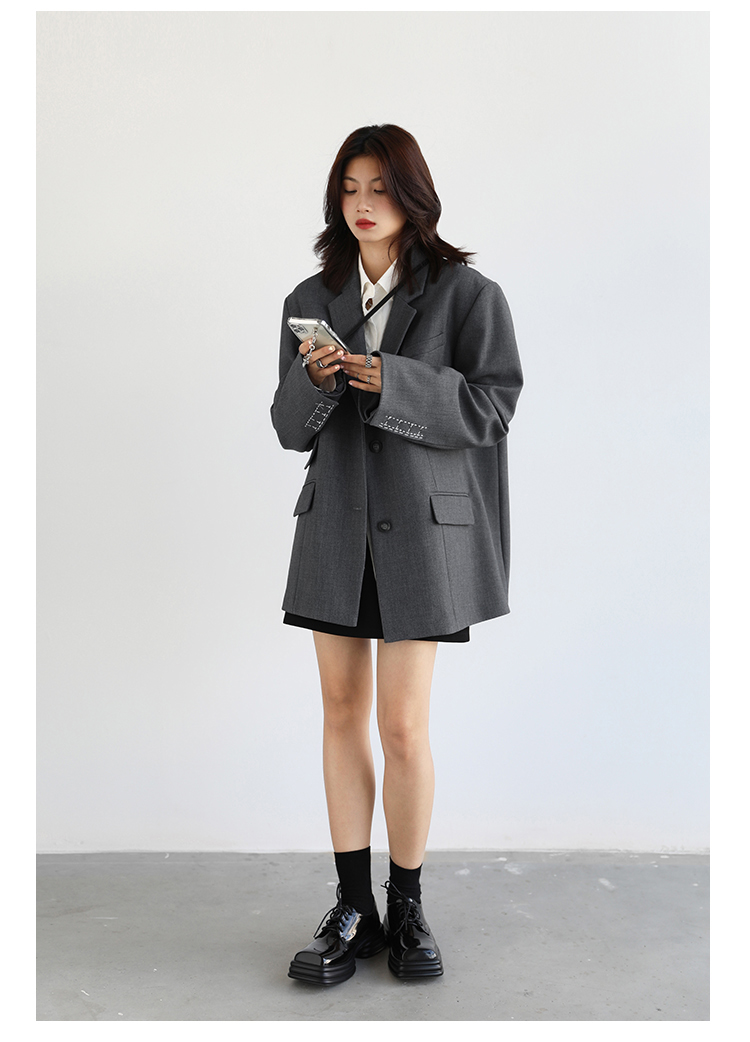 CHICVEN Donna Office Lady Blazer Polsino Ricamo Spalla Larga Abito in Twill Capispalla Donna Autunno Capispalla Elegante Top_voghion.com