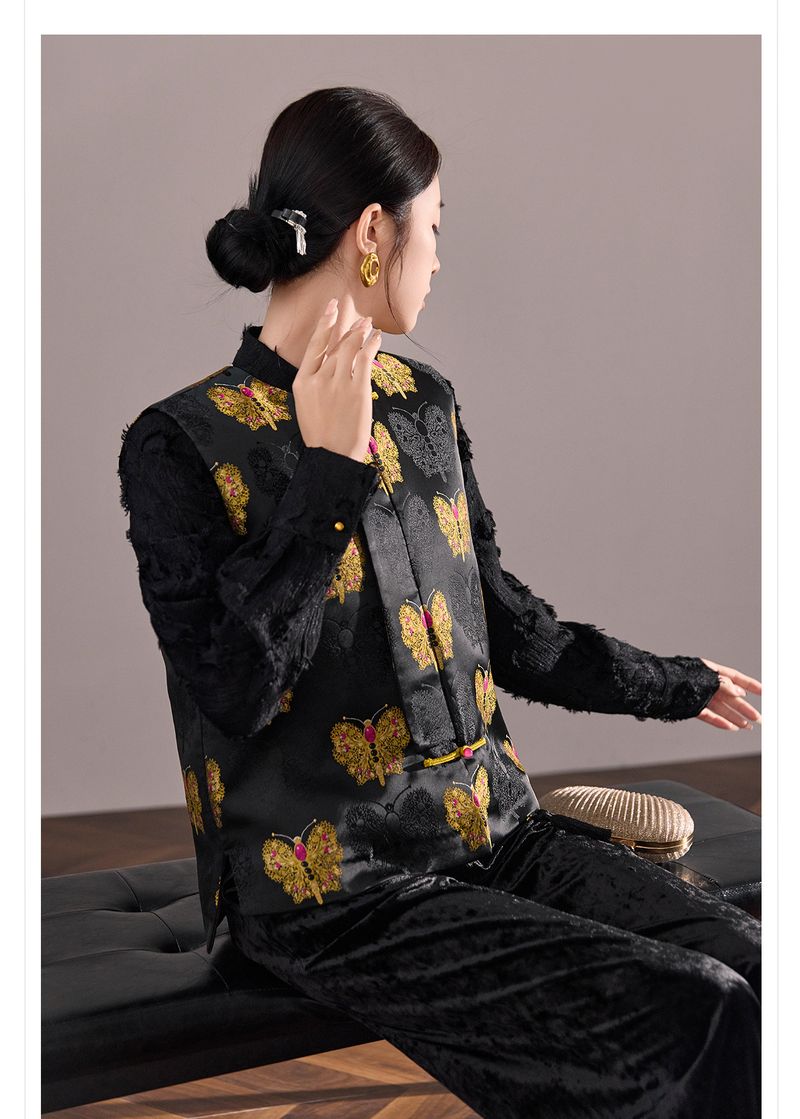 ragazza Nuovo cinese di alta qualità farfalla jacquard imbottito per le donne autunno inverno nazionale bottone gilet retrò stile ZX MX091_voghion.com
