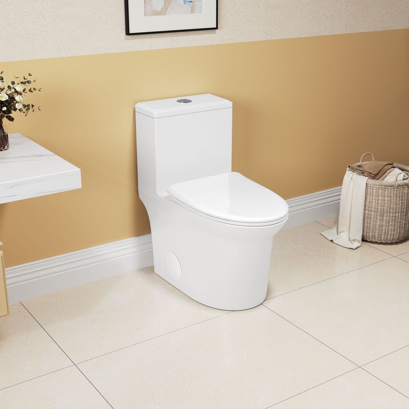 1.1/1.6 GPF Elongated Comfort Height Super Quite Flushing Floor Mounted One-Piece Toilet, CUPC Certified, WaterSense Cetified, Ceramic, White Color, Soft Close Seat_voghion.com