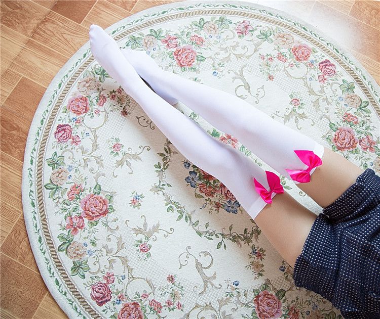 Aksamitne pończochy kokarda kuszące damskie zabawne pończochy japońskie słodkie podkolanówki hurtowo_voghion.com