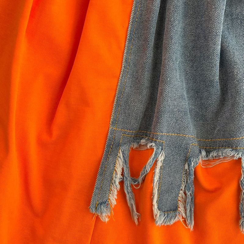 Abbigliamento da donna camicia in denim a blocchi di colore con girocollo in vita retrò, primavera, nuovo stile, chic, casual, di media lunghezza_voghion.com