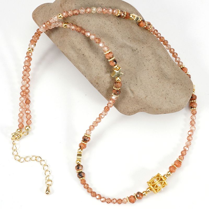 3 cm fasettert oransje rav zirkon naturstein armbånd halskjede kragebenkjede Maillard-stil_voghion.com