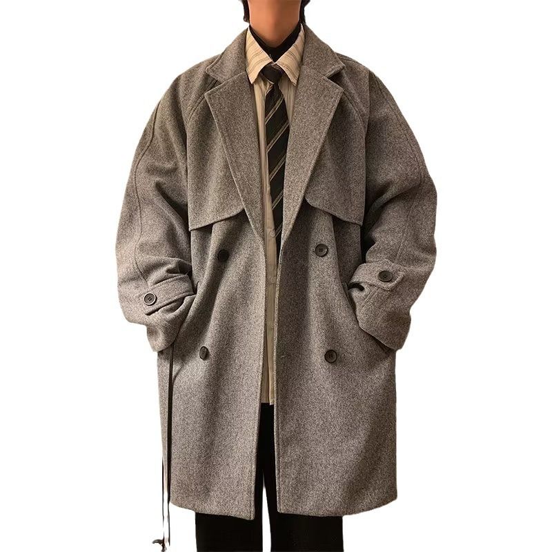Autumn And Winter New Double Row Buttoned Medium To Coat, Men's Woolen Windbreaker, Loose Long Coat_voghion.com