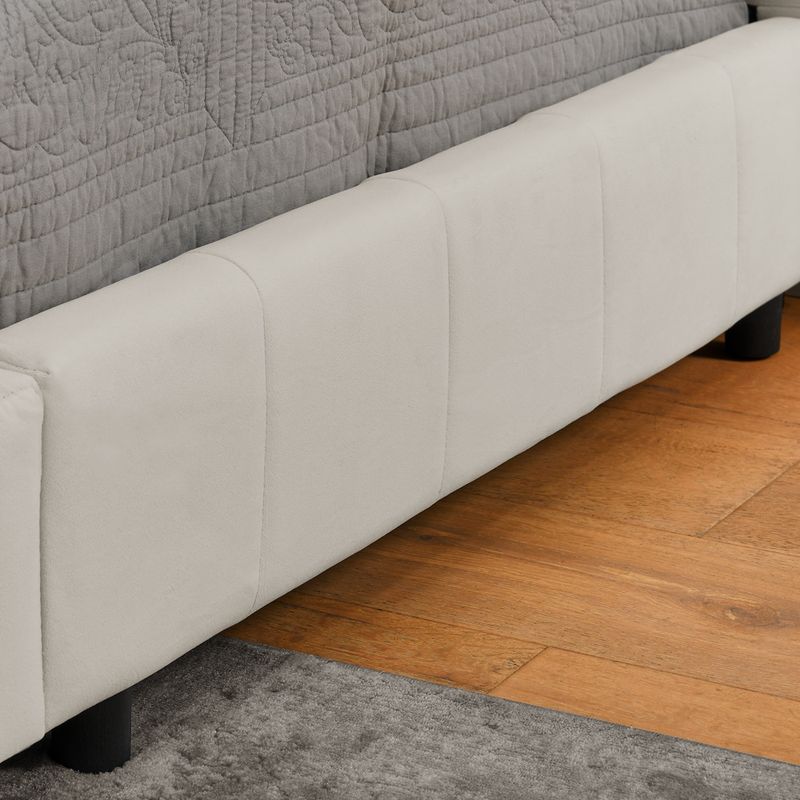 Einzelbett 90x200cm, Samtbezug, Hohe Rückenlehne, Beige_voghion.com