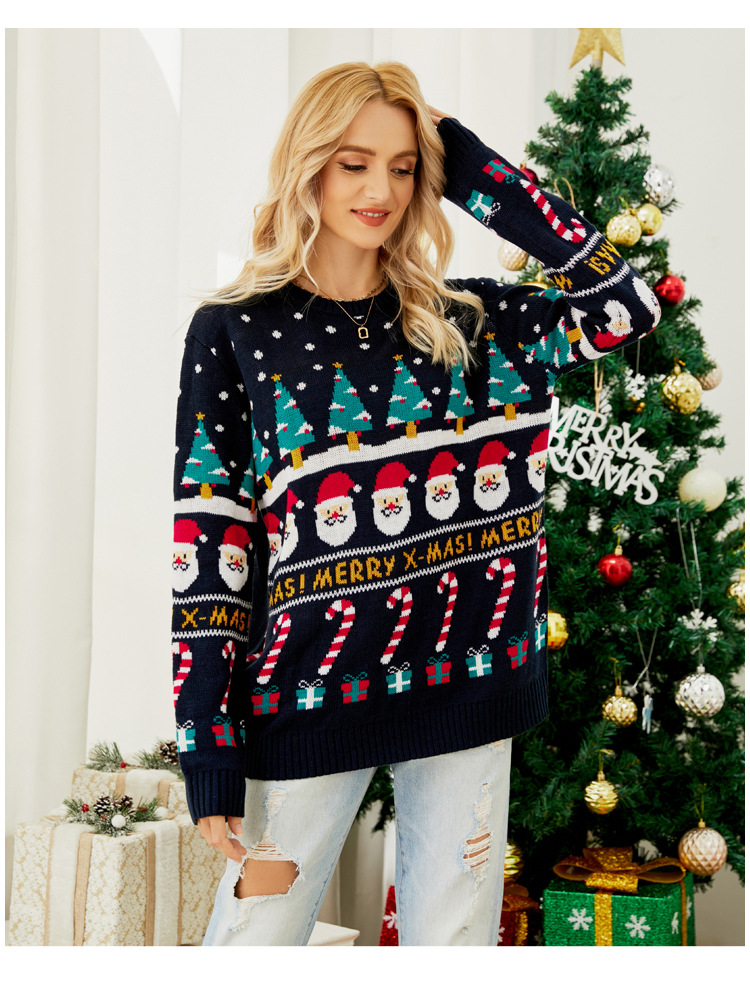 Weihnachten Damenbekleidung Herbst und Winter Nischendesign Pullover Damen Weihnachtsbaum Pullover Pullover kleiner Schneemann dicker Pullover_voghion.com