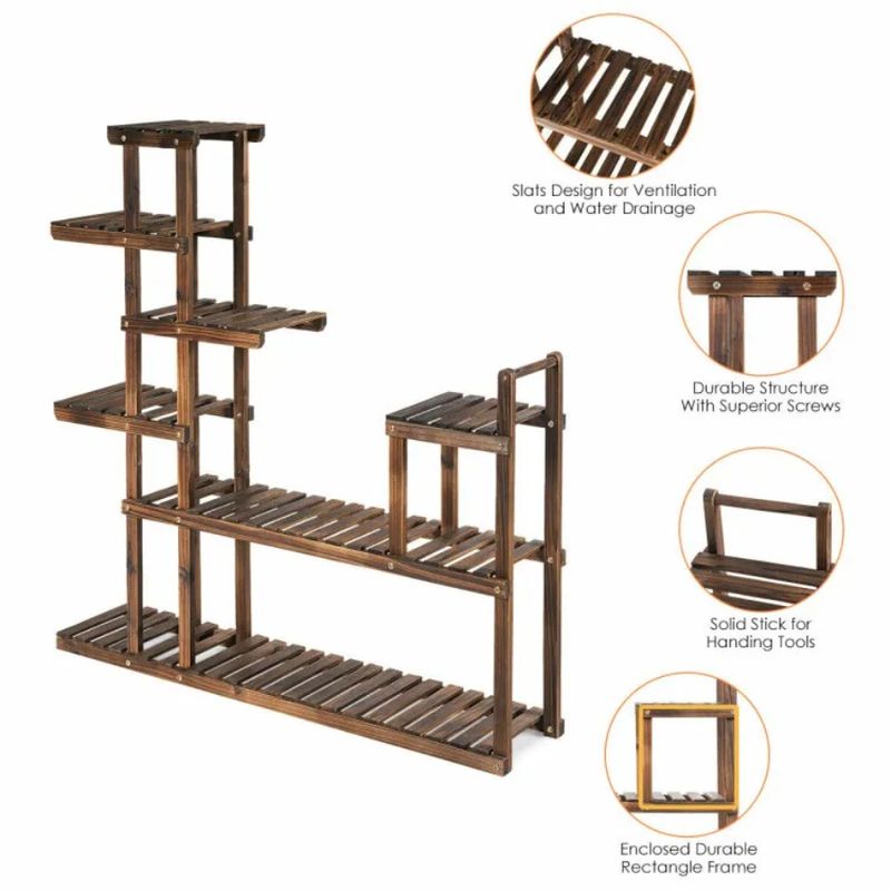 Plant Flower 7-Tier Display Stand Shelf Rack Wood Storage_voghion.com