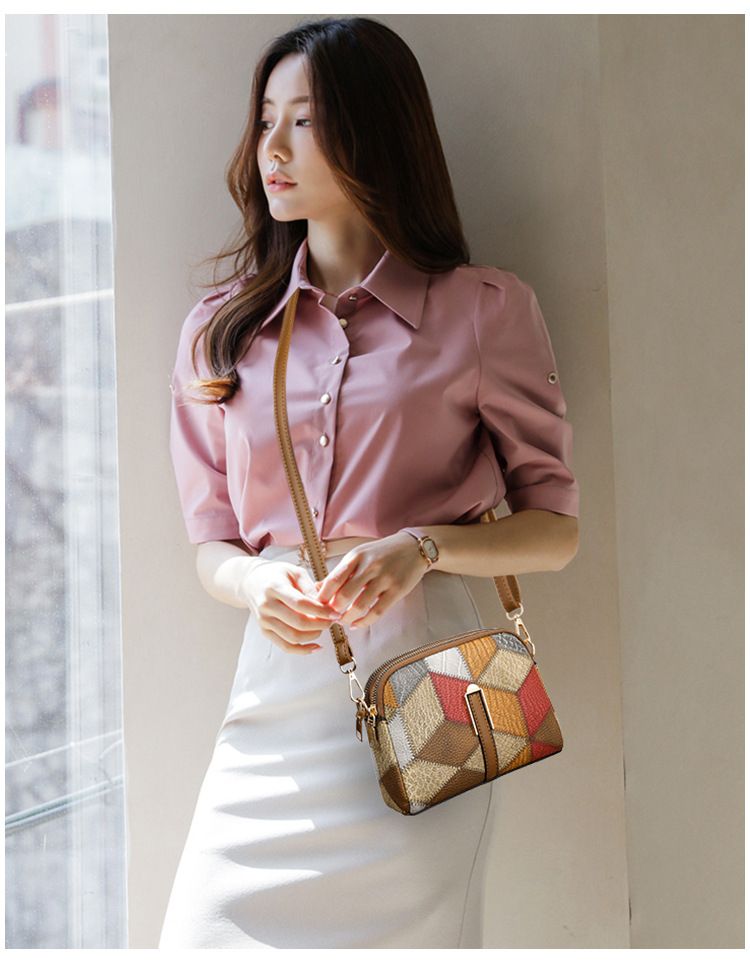 Geantă de telefon mobil crossbody cu un singur umăr, cu fermoar dublu, cu potrivire de culori, 2024, versatilă, stil național, tendință la modă_voghion.com