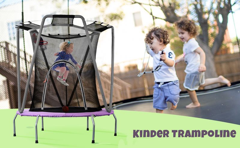 Rundes Gartentrampolin Für Innen- Und Außenbereich, Verzinkter Stahl, Bis 50 Kg, Lila/Grau_voghion.com