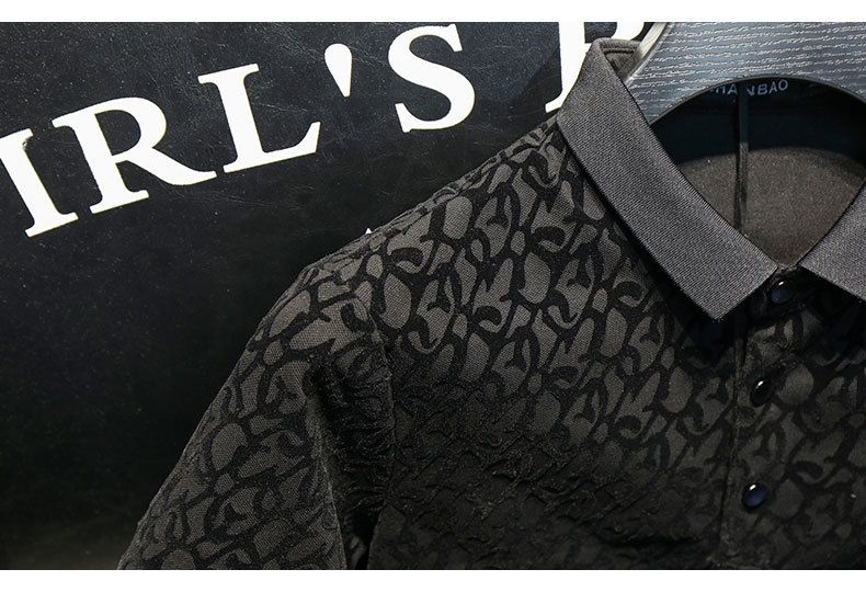 Ανδρικά ρούχα ψηλό κοντομάνικο μπλουζάκι πόλο με κοντό μανίκι καλοκαιρινής εκτύπωσης Flocking Slim επαγγελματικό κοντομάνικο μπλουζάκι_voghion.com