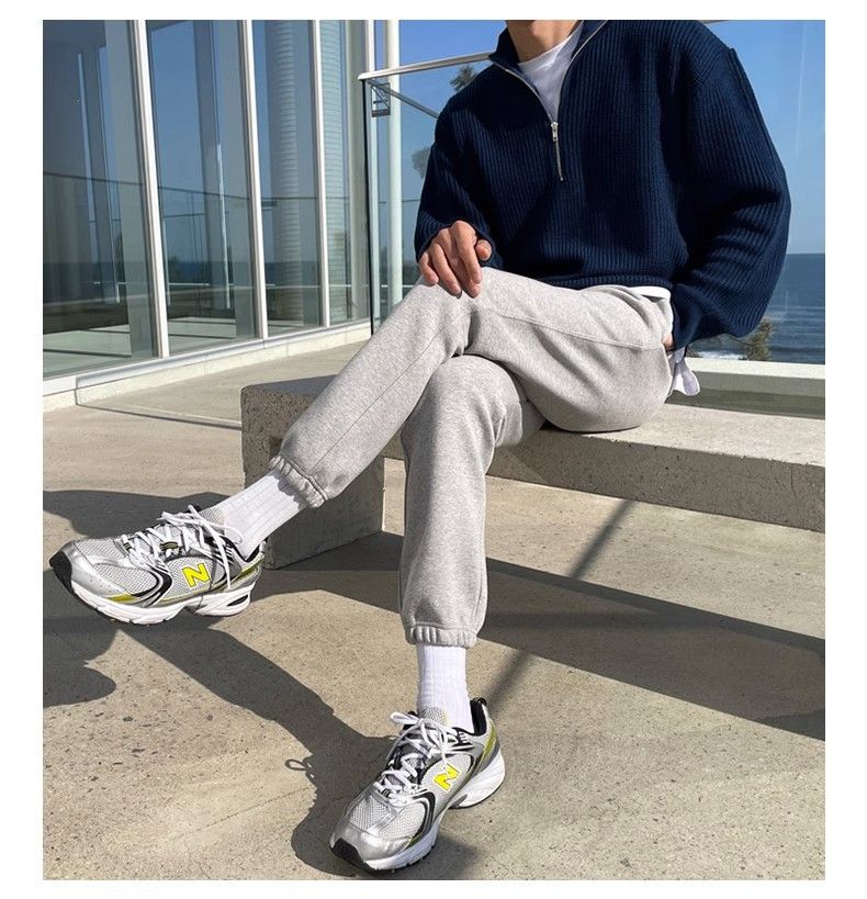 Autumn half zipper knitted sweater men's Korean-style trendy handsome all-match stand collar sweater top loose coat_voghion.com