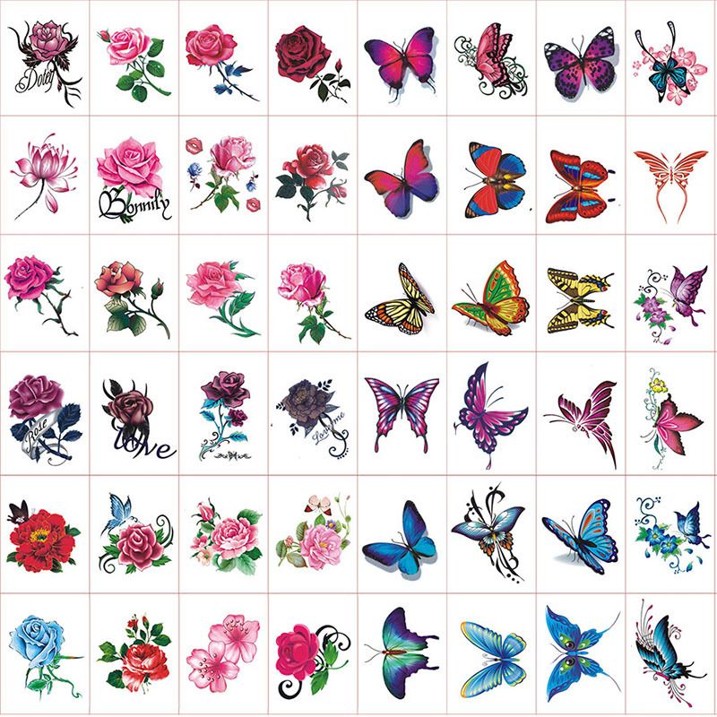 【Set da 30 fogli】Tatuaggio Bianhua impermeabile a lunga durata con fiori freschi, tatuaggi temporanei realistici, adesivi per clavicola_voghion.com