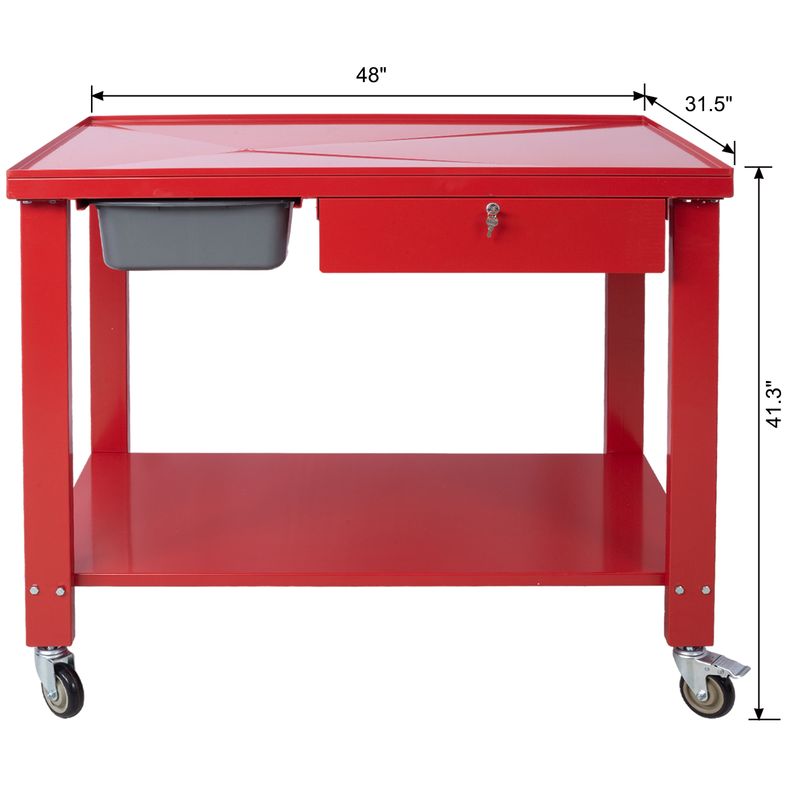 Transmission Teardown Work Station 1/2 Ton Capacity Sloping Drain Table Locking Drawer Removable Drain Basin Full-Width Lower Shelf Four 4-Inch Caster Wheels_voghion.com