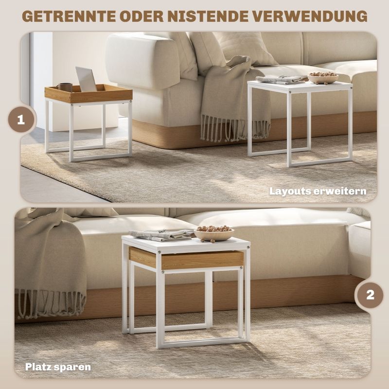 Moderner Couchtisch 2er-Set Quadratisch, MDF, Métal, Blanc_voghion.com
