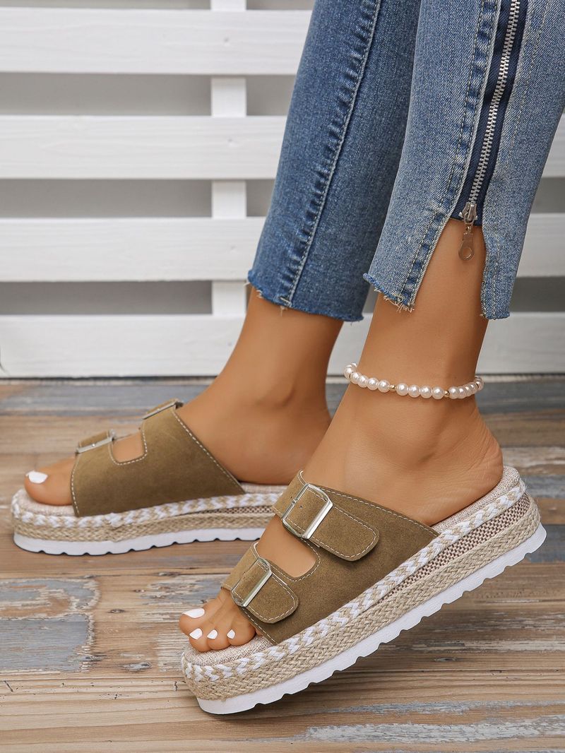 Dammeschuhe Grouss Gréisst Gürtelschnalle Pantoffelen fir dobaussen am Summer Retro Déckt Ënner Seel Faul Casual Sandalen_voghion.com