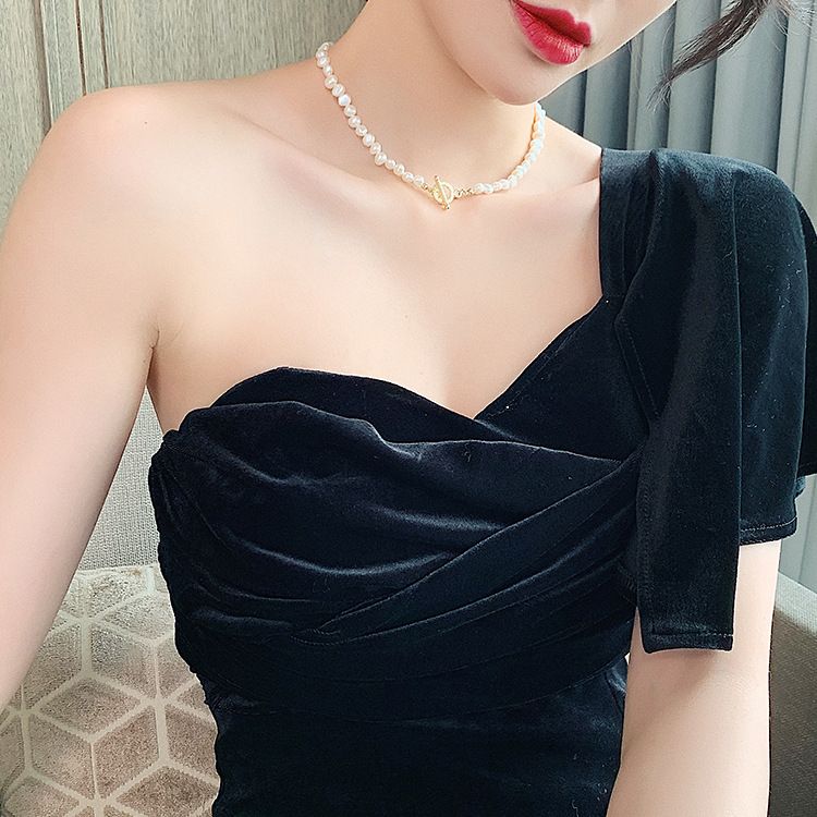 OT buckle Baroque freshwater pearl necklace niche design clavicle chain girlfriend student bracelet female simple cold style_voghion.com