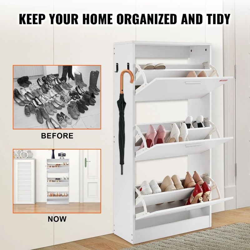 Organizer Free Hooks Side He Shoe With Standing 3 For Drawers Flip Storage Shoe Cabinet For With Cabinet Shoe Storage Entryway_voghion.com