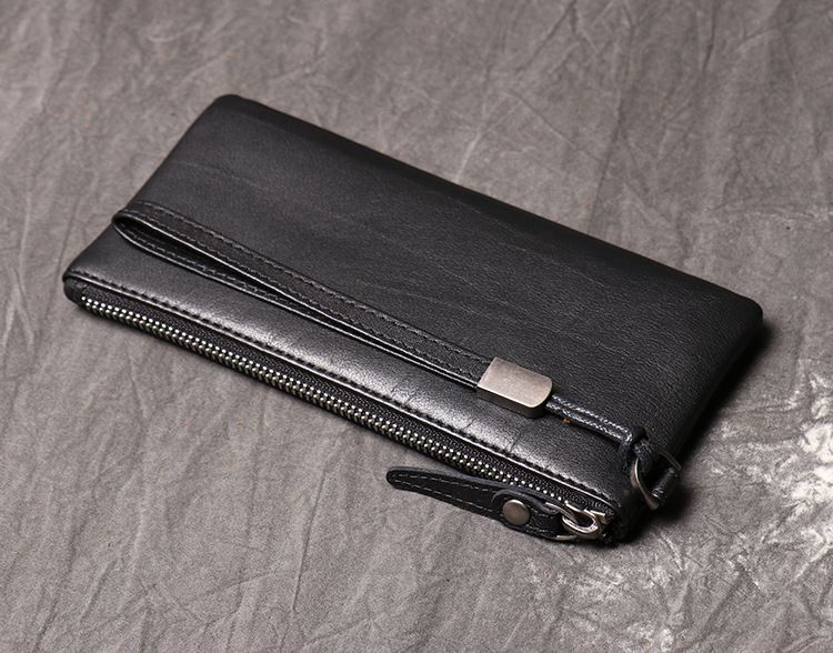 New Genuine Leather Men's Handbag, Women's Cowhide Long Zero Wallet, Soft Leather Thin Phone Bag, Neutral Luxury Feeling Wallet, Wishing You Good Luck_voghion.com