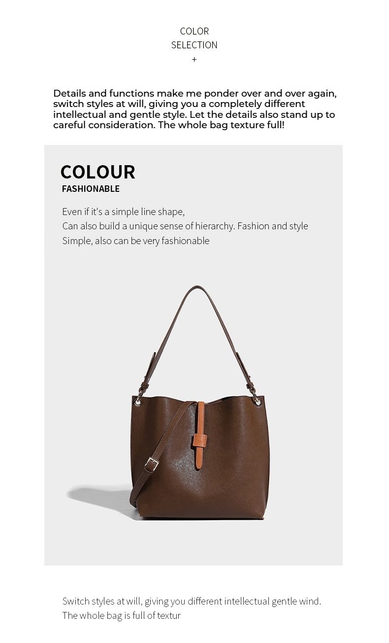 Borsa a secchiello Tote, grande capacità per pendolari, spalla singola con cucitura diagonale incrociata, viaggio per impiegati_voghion.com