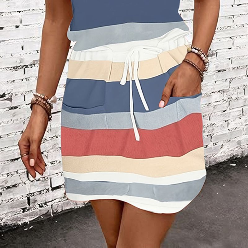 2025 Sommer Damen Hosenträger Kordelzug Lose Farbe Gestreiften Weste Kleid_voghion.com