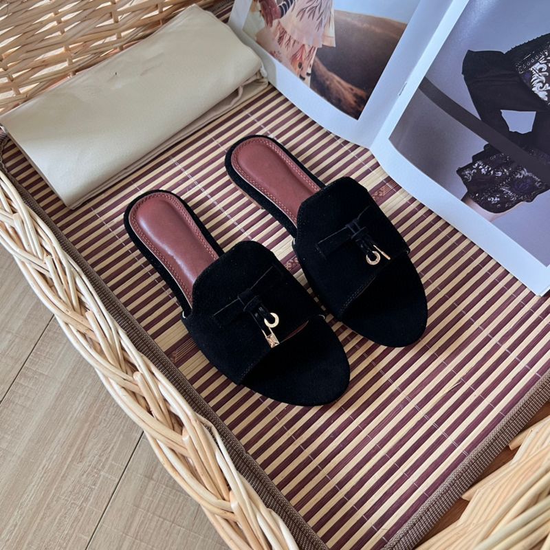 LP One Word Slippers For Women 2024 Summer New Style Tassel Leather Versatile Lazy Flat Bottom Open Toe Casual Outerwear_voghion.com