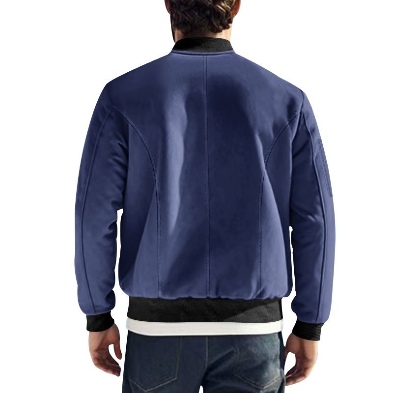 Men's Retro Baseball Jacket – Heavyweight Suede Cardigan With Button Front, Vintage Flight Bomber Style_voghion.com