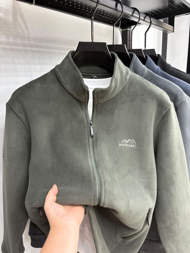 Giacca in pile con cerniera e collo alto da uomo - Pullover caldo con morbida fodera in sherpa, leggero e comodo per l'abbigliamento casual da lavoro e quotidiano_voghion.com