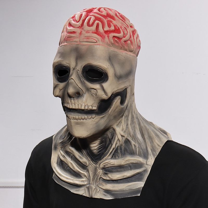 Maschera biochimica del teschio di Lofytain Cosplay terrificante scheletro del cervello cuffia in lattice Halloween Halloween_voghion.com