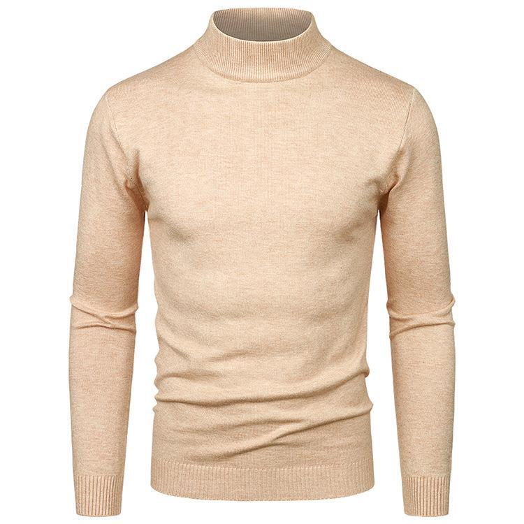 Men's solid color semi-turtleneck slim-fit pullover sweater sweater casual base_voghion.com