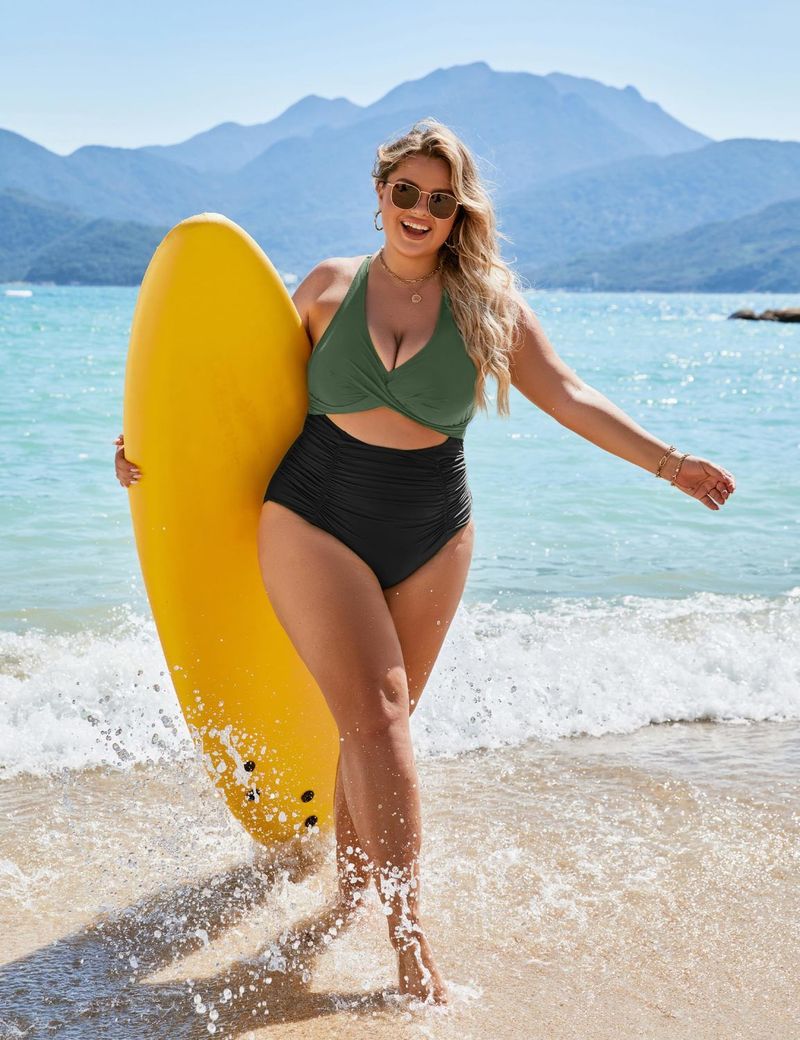 NEW One-Piece Swimsuit Solid Color Cross High Waist Bikini For Women_voghion.com